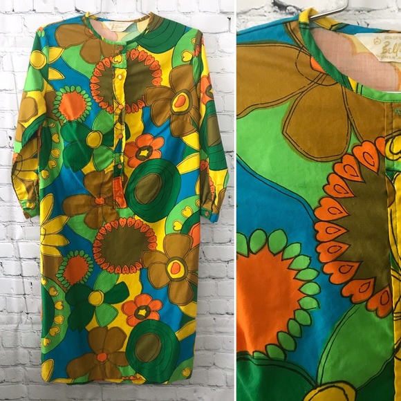 Vintage Dresses & Skirts - Vintage 1960’s mod psychedelic floral tunic dress
